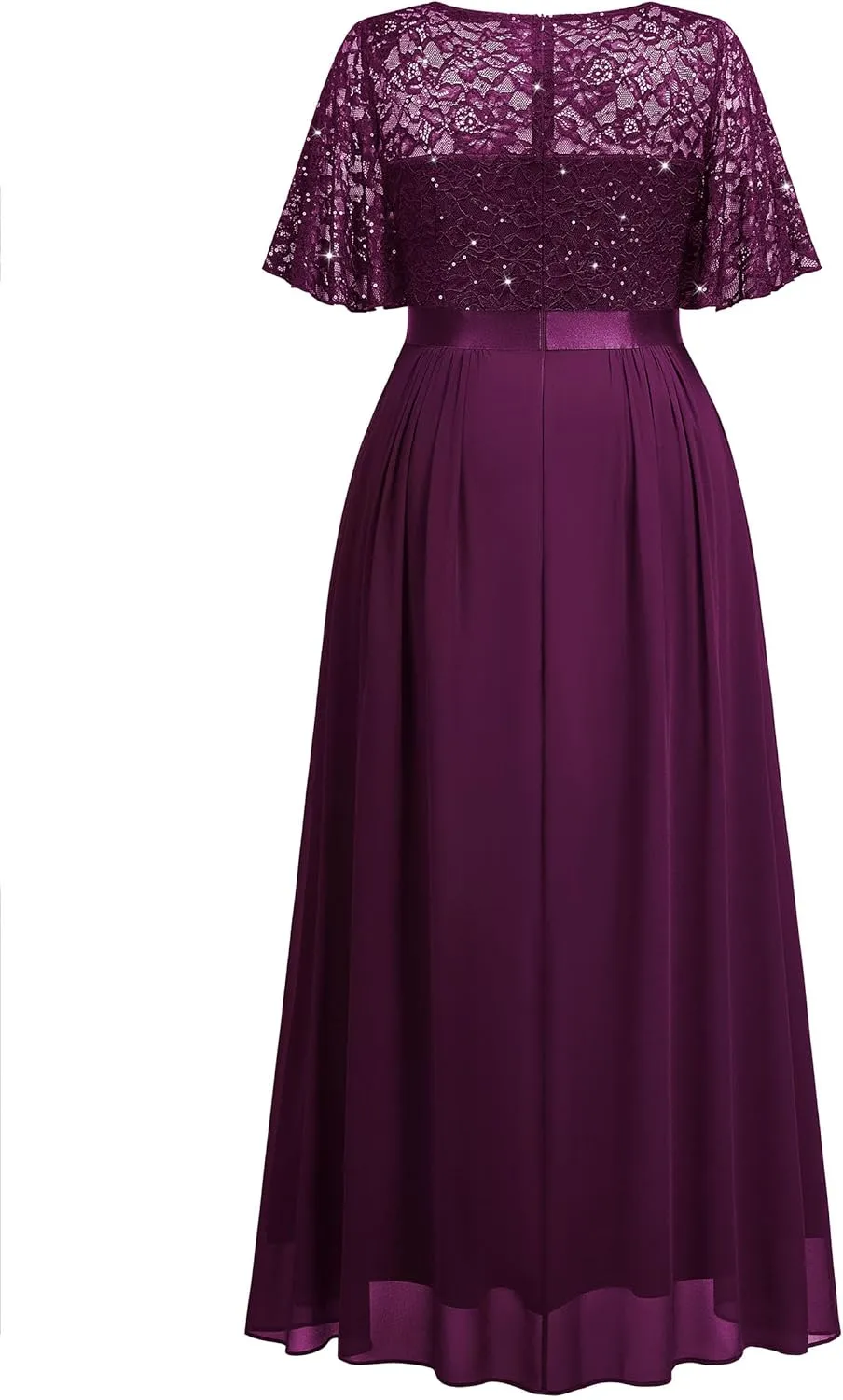 Miusol Women's Plus Size Sequin Lace Round Neck Butterfly Sleeves Formal Evening Maxi Dress