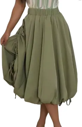 Molisry Women's Ruffle Bubble Skirt Casual High Waisted Side Slit Flowy Cute Midi Skirt Y2K Daily