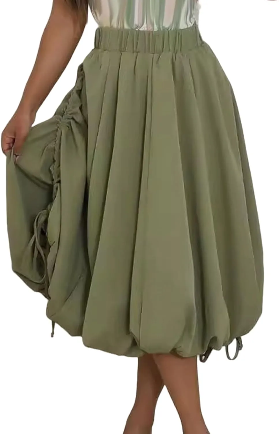 Molisry Women's Ruffle Bubble Skirt Casual High Waisted Side Slit Flowy Cute Midi Skirt Y2K Daily