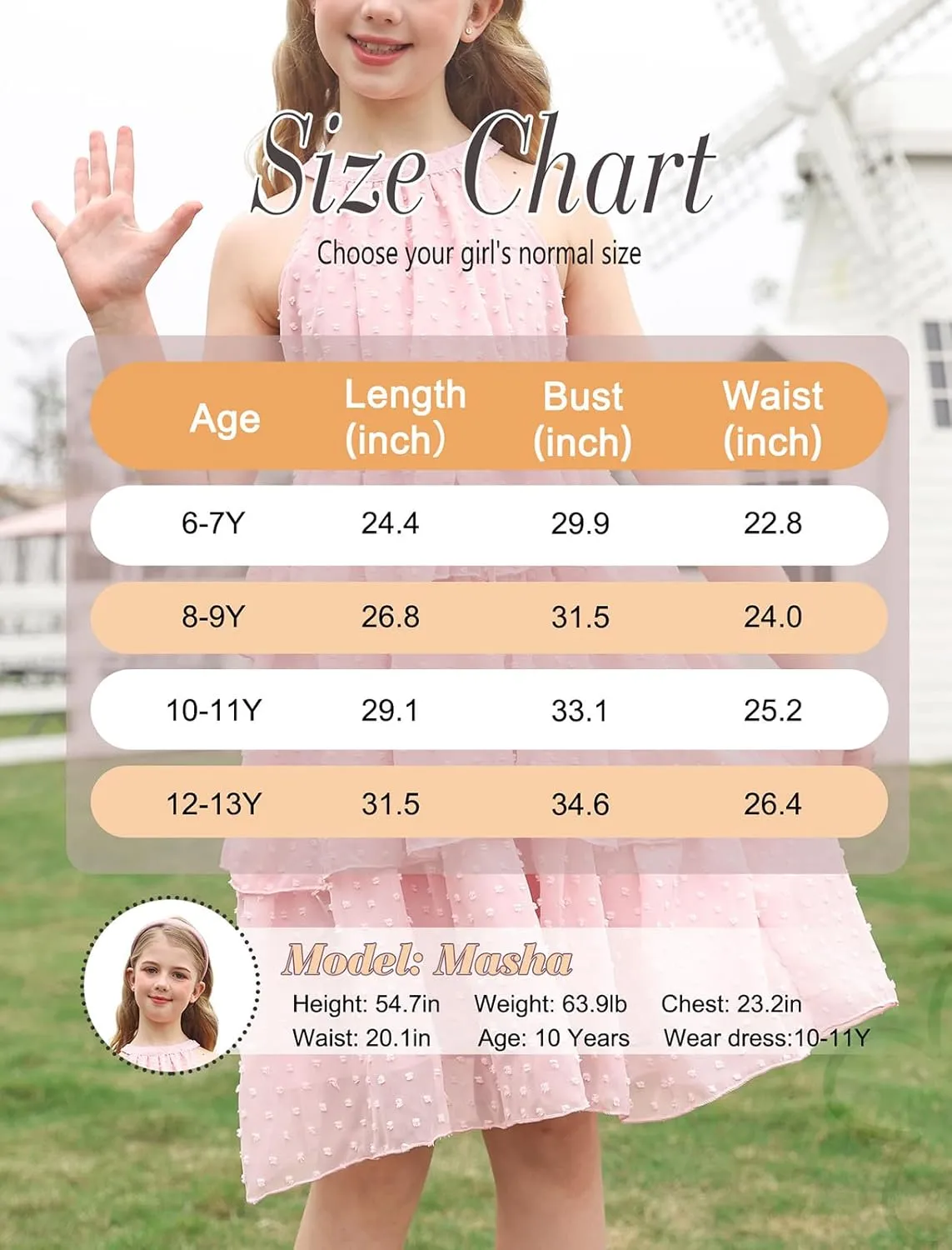 Move Dance Girls Halter Neck Dress Summer Flared A-Line Swiss Dot Chiffon Sundress 6-13 Years Old