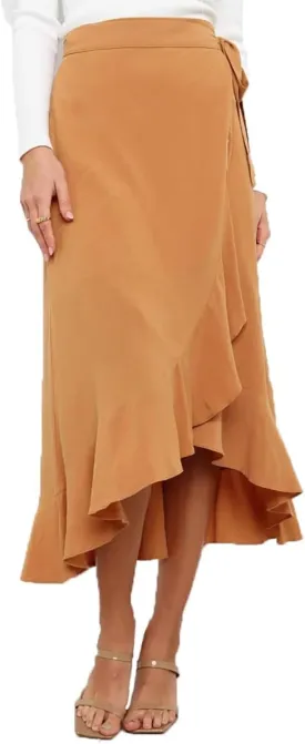 Plustrong Womens Wrap Skirt Tie Waist Ruffle Hem Asymmetrical Flowy Midi Skirts