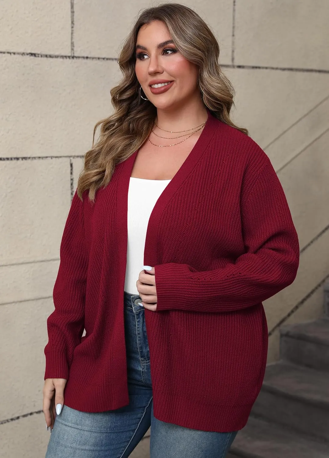POSESHE Women's Plus Size Open Front Knit Cardigan Casual Coatigan Sweater Lady Jacket Coat 2024 Winter Outerwear