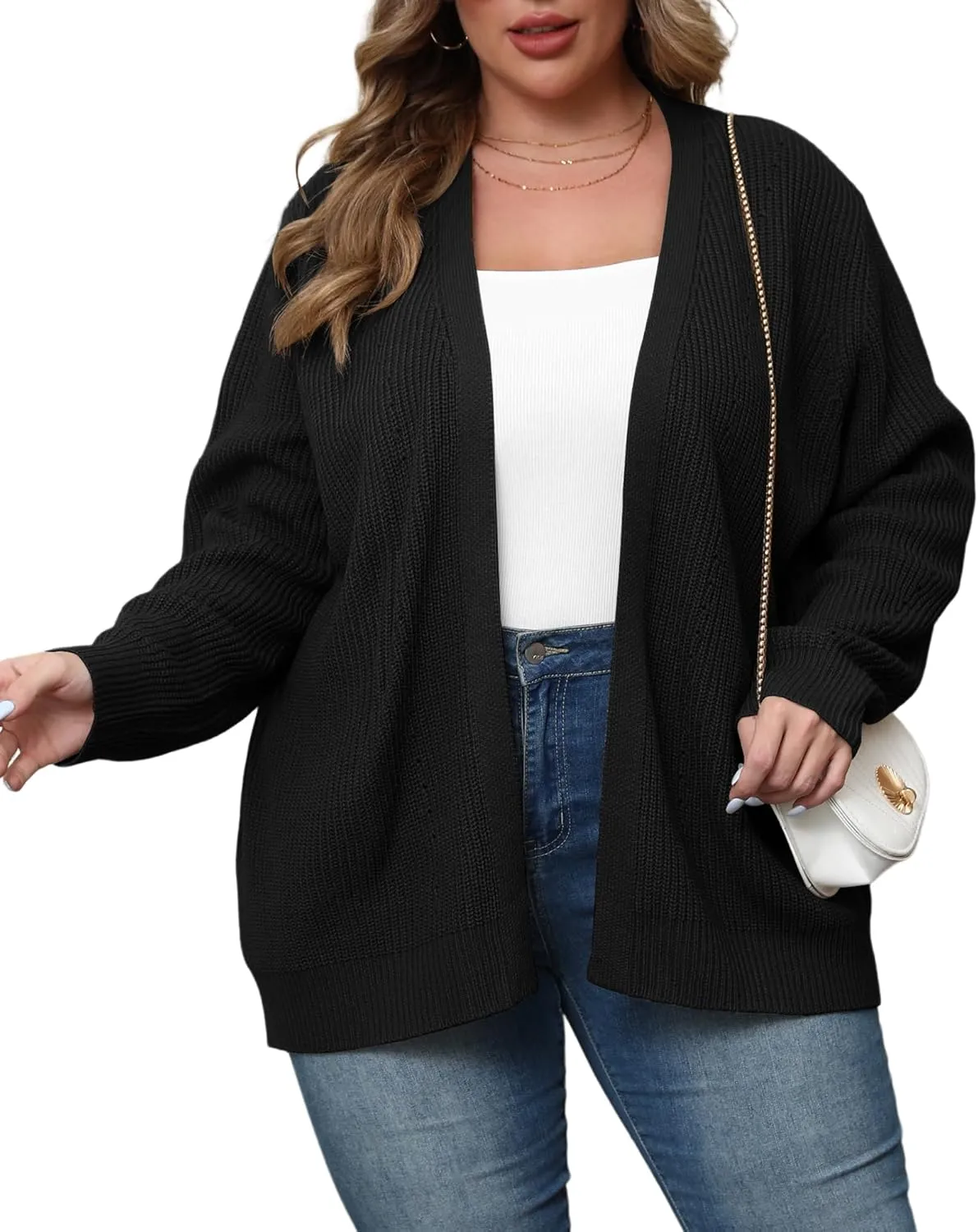 POSESHE Women's Plus Size Open Front Knit Cardigan Casual Coatigan Sweater Lady Jacket Coat 2024 Winter Outerwear