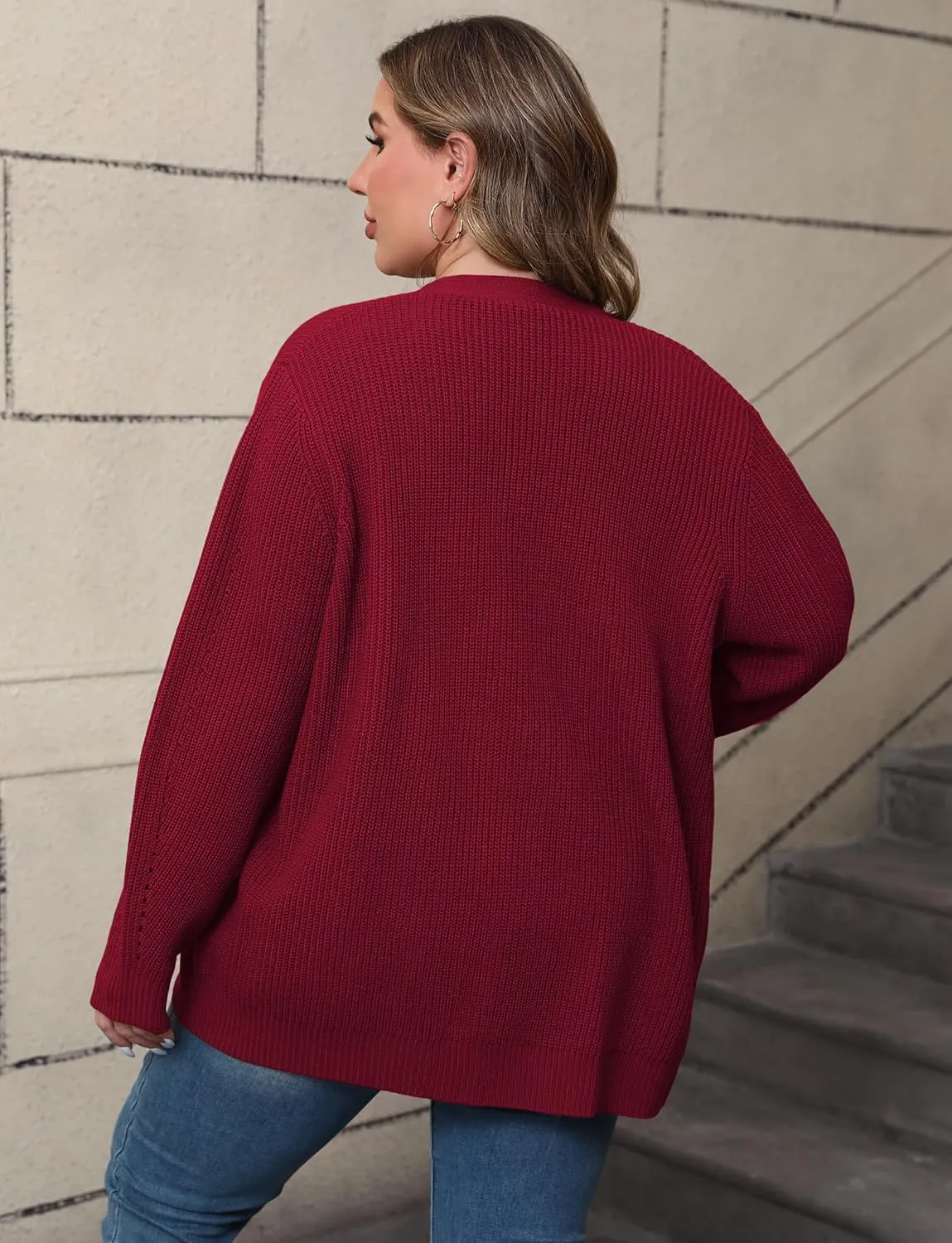 POSESHE Women's Plus Size Open Front Knit Cardigan Casual Coatigan Sweater Lady Jacket Coat 2024 Winter Outerwear
