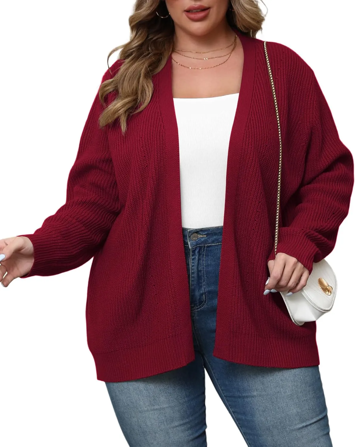 POSESHE Women's Plus Size Open Front Knit Cardigan Casual Coatigan Sweater Lady Jacket Coat 2024 Winter Outerwear