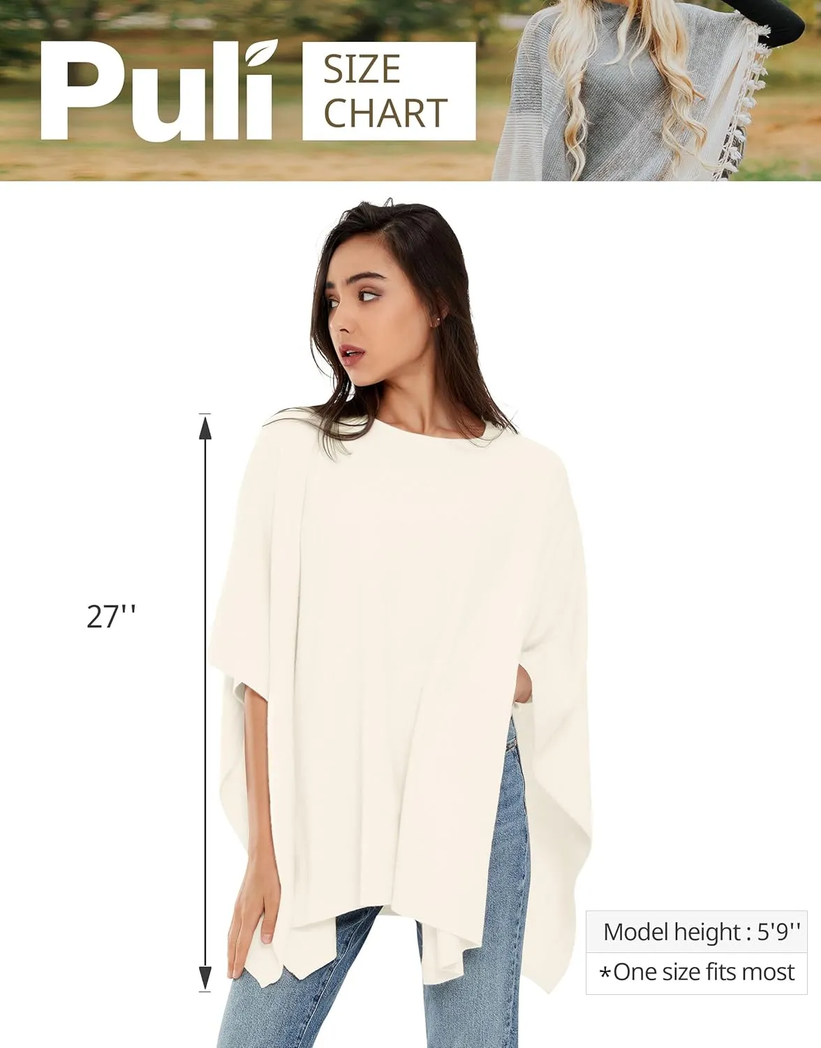PULI Womens Pullover Poncho Sweater Cashmere Feel Shawl Wraps Loose Fitting Baggy Tops for Fall Winter