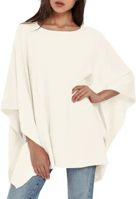 PULI Womens Pullover Poncho Sweater Cashmere Feel Shawl Wraps Loose Fitting Baggy Tops for Fall Winter
