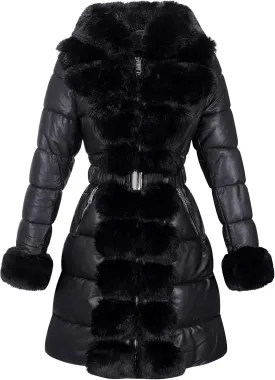RISISSIDA Puffer Jacket Women Winter Fur Lined Coat with Long Fur Collar Hooded Cold-resistant, Warm Bubble Overcoat