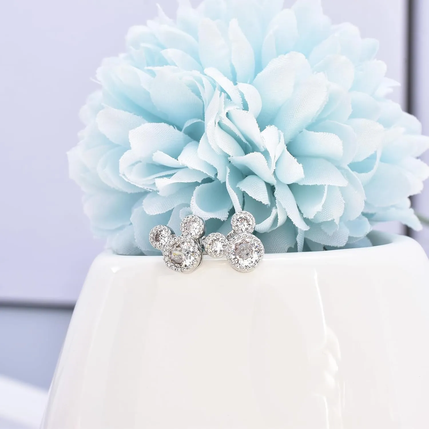 Sterling Silver CZ Mouse Earrings for Girls Cute Minnie Mouse Stud Earrings Animal Earrings Fashion Princess Jewelry Gifts for Women Daughter Birthday