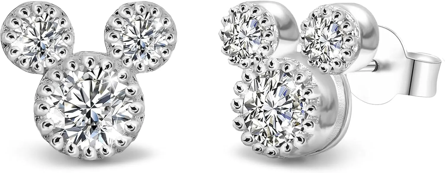 Sterling Silver CZ Mouse Earrings for Girls Cute Minnie Mouse Stud Earrings Animal Earrings Fashion Princess Jewelry Gifts for Women Daughter Birthday