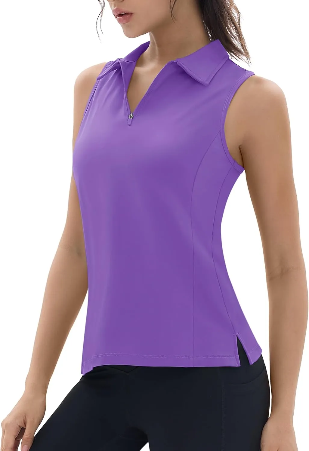 TACVASEN Womens Golf Shirts Sleeveless Racerback Polo Shirt UPF 50  Zip Up Moisture Wicking Workout Tennis Athletic Tank Tops