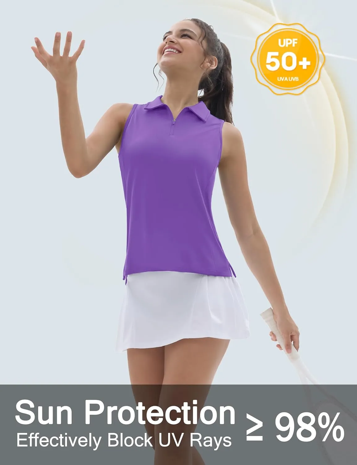 TACVASEN Womens Golf Shirts Sleeveless Racerback Polo Shirt UPF 50  Zip Up Moisture Wicking Workout Tennis Athletic Tank Tops