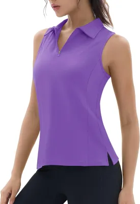 TACVASEN Womens Golf Shirts Sleeveless Racerback Polo Shirt UPF 50  Zip Up Moisture Wicking Workout Tennis Athletic Tank Tops