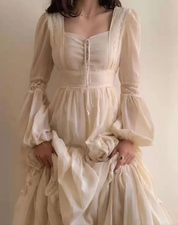 Vintage dress French retro style dress lace fairy evening dress    S5947
