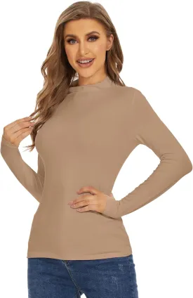 WiWi Women's Mock Turtleneck Pullover Tops Long Sleeve Pajama Top Viscose from Bamboo Slim Fit Underwear S-XXL