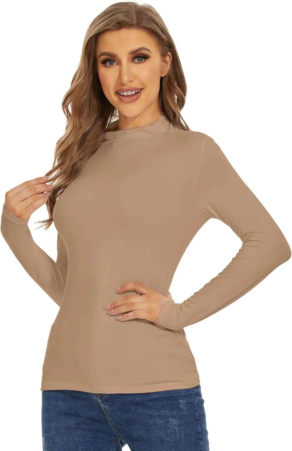 WiWi Women's Mock Turtleneck Pullover Tops Long Sleeve Pajama Top Viscose from Bamboo Slim Fit Underwear S-XXL
