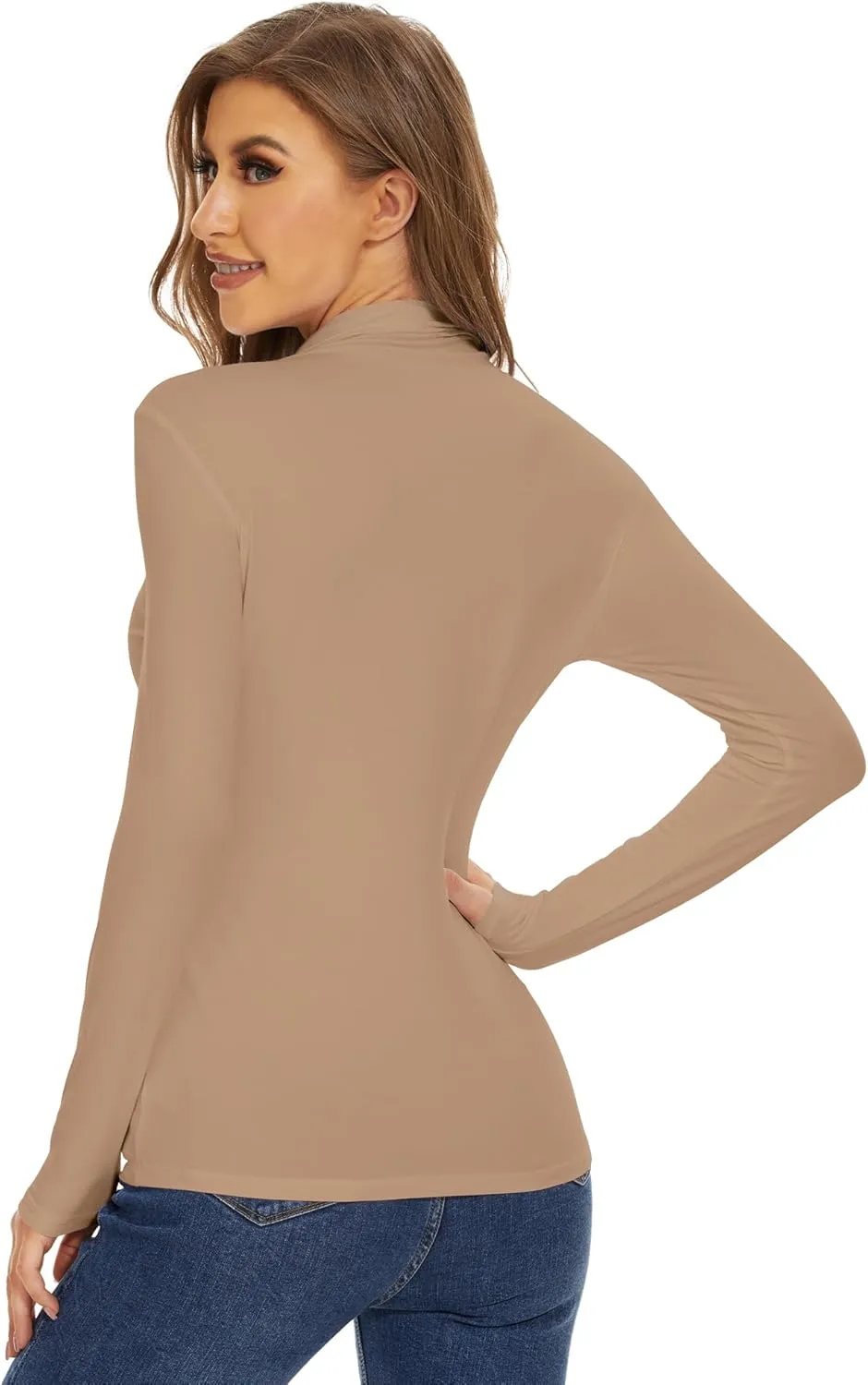 WiWi Women's Mock Turtleneck Pullover Tops Long Sleeve Pajama Top Viscose from Bamboo Slim Fit Underwear S-XXL