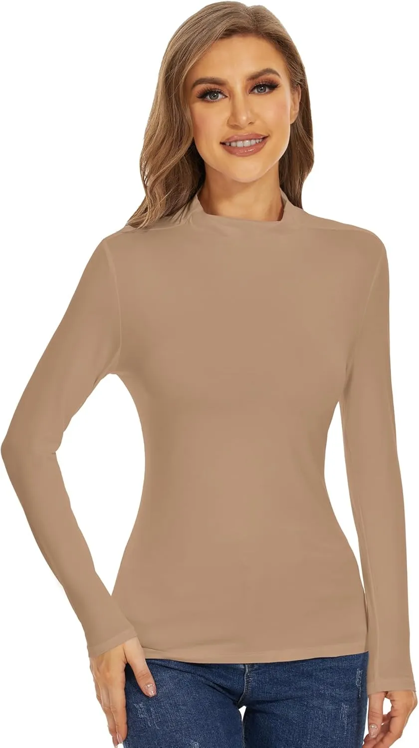 WiWi Women's Mock Turtleneck Pullover Tops Long Sleeve Pajama Top Viscose from Bamboo Slim Fit Underwear S-XXL