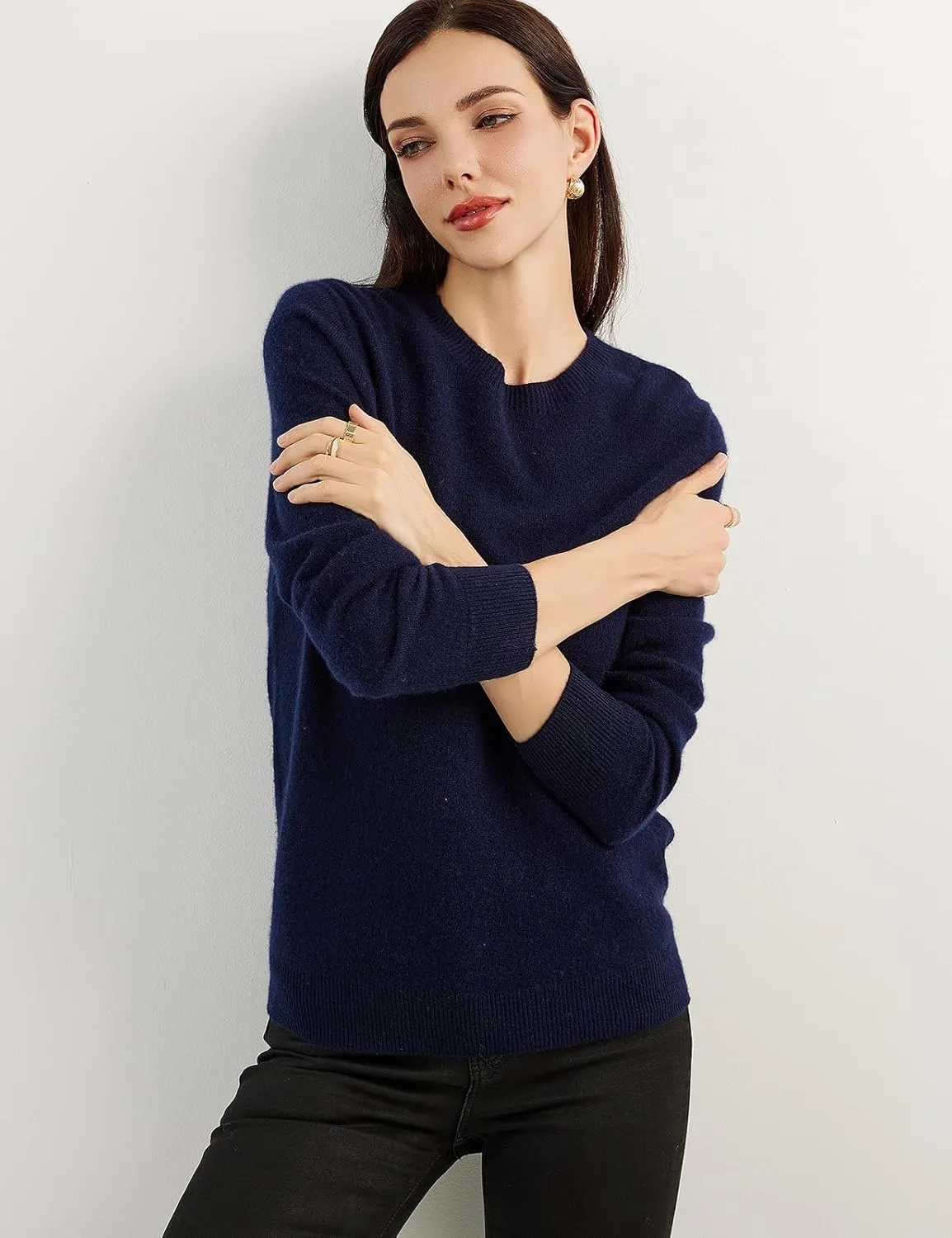 Women's 100% Pure Cashmere Sweater 2025 Fall Winter Crew Neck Long Sleeve Warm Soft Knitted Pullover