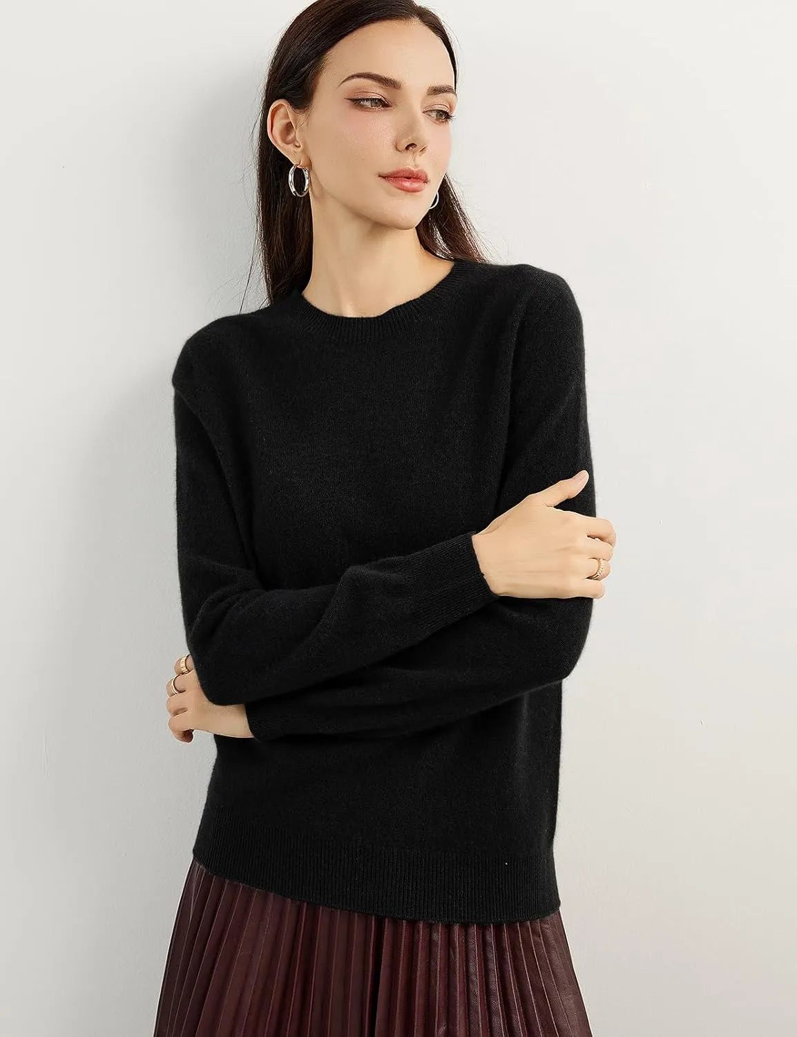 Women's 100% Pure Cashmere Sweater 2025 Fall Winter Crew Neck Long Sleeve Warm Soft Knitted Pullover
