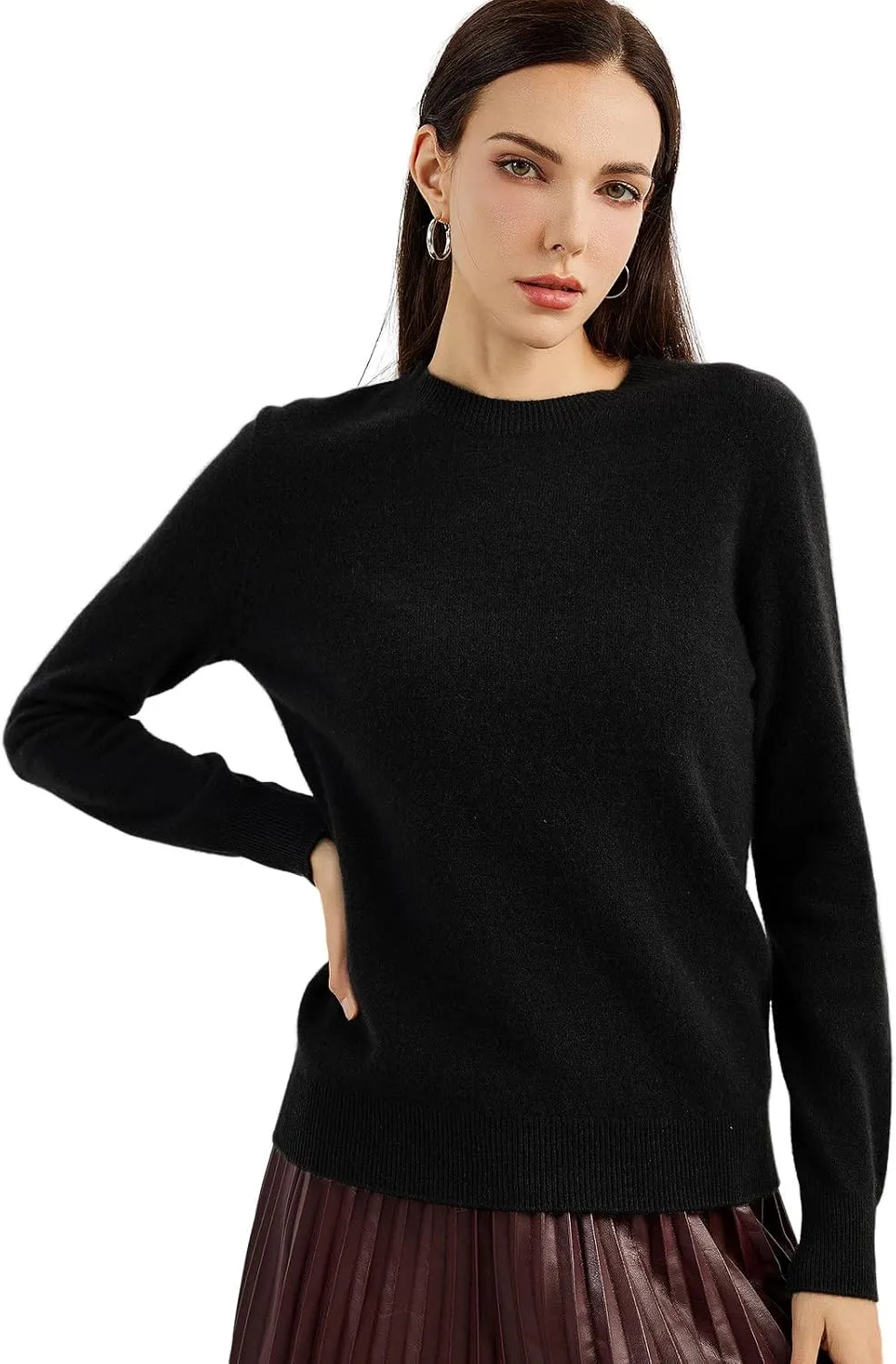 Women's 100% Pure Cashmere Sweater 2025 Fall Winter Crew Neck Long Sleeve Warm Soft Knitted Pullover