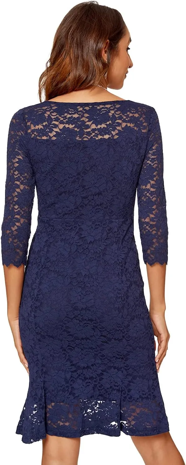 Womens Lace Floral Overlay Sexy V Neck Evening Cocktail Party Mermaid Bodycon Dresses