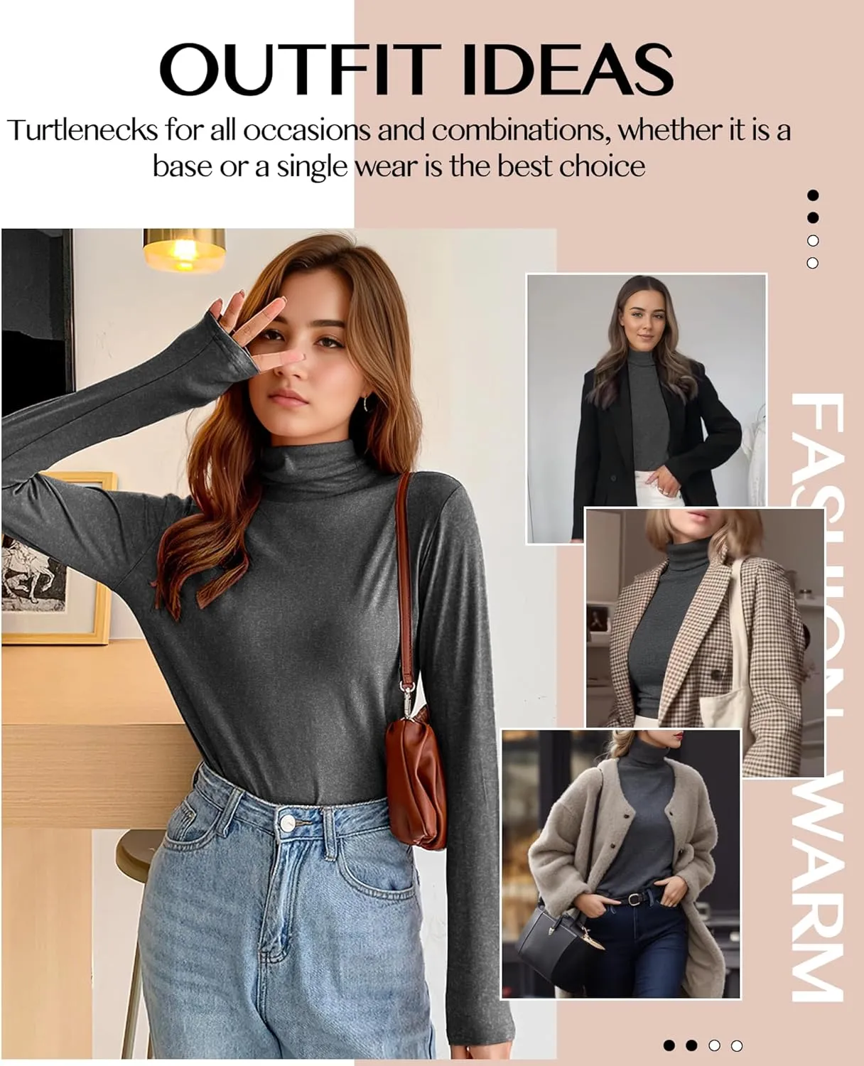 Womens Long Sleeve Turtleneck T-Shirts Mock Neck Underwear Fall Winter Fashion Base Layer Casual Lightweight Soft Tops