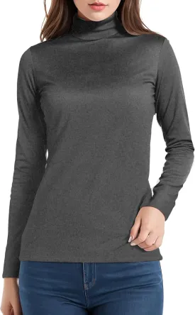 Womens Long Sleeve Turtleneck T-Shirts Mock Neck Underwear Fall Winter Fashion Base Layer Casual Lightweight Soft Tops