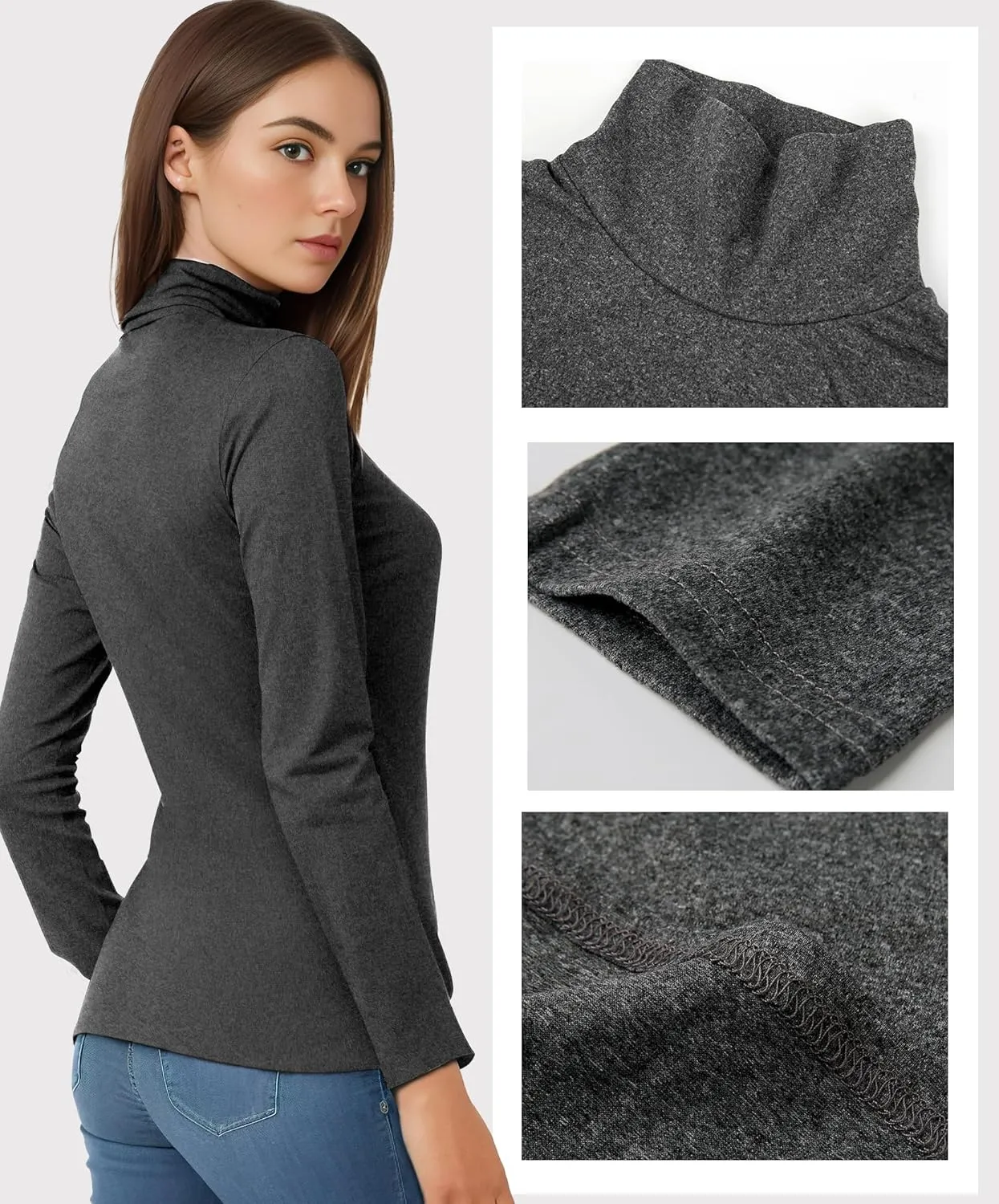 Womens Long Sleeve Turtleneck T-Shirts Mock Neck Underwear Fall Winter Fashion Base Layer Casual Lightweight Soft Tops