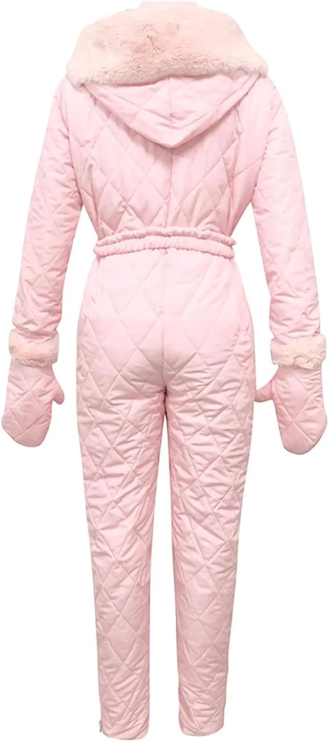 Womens Ski Jacket One Piece Snowsuits for Adults Snow Jumpsuit Plus Size Puffer Jacket Warm Winter Waterproof Coat